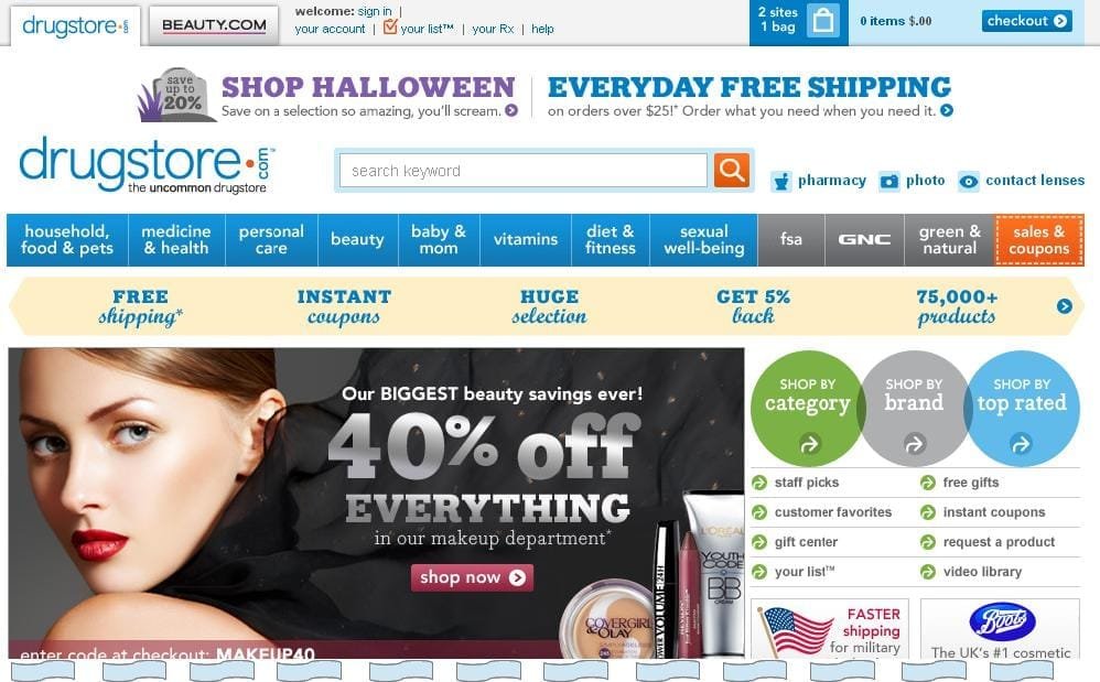 Drugstore.com Website Snapshot - Best of Healthcare Marketing Stores